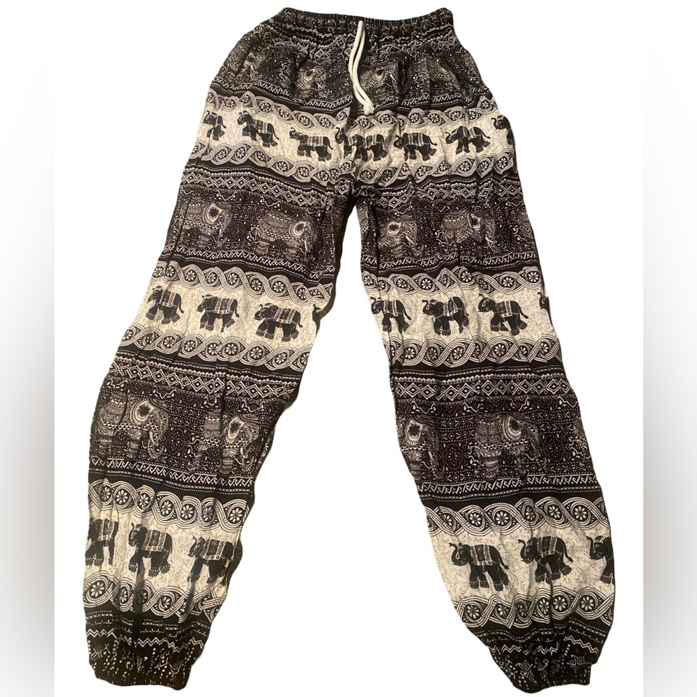 Black White Elephant Print Pants